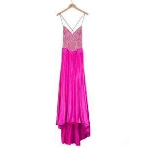 Jovani | Exquisite bright pink satin sequin ball gown mermaid prom dress…